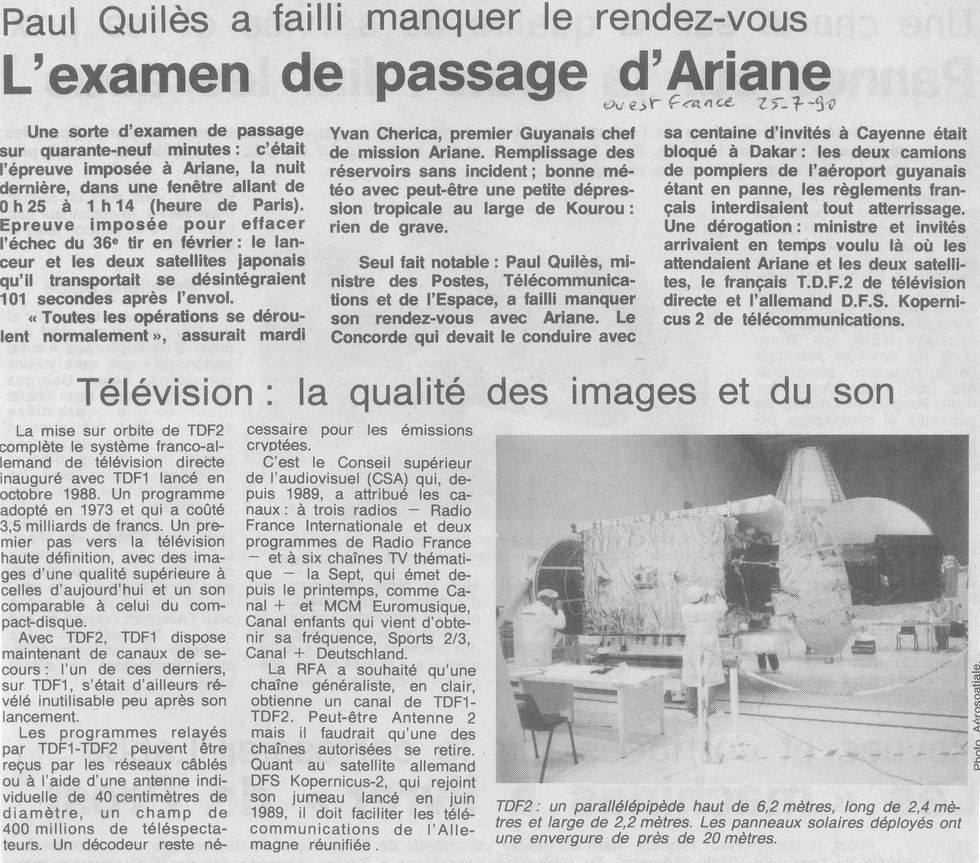 24 juillet 1990 - Ariane 44L V37 - TDF 2 et DFS 2 90072510