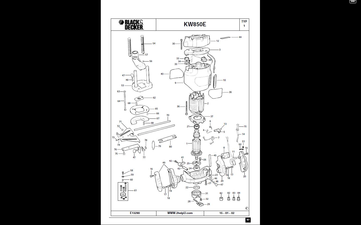 System de blocage  sur defonceuse B&D Kw850e10