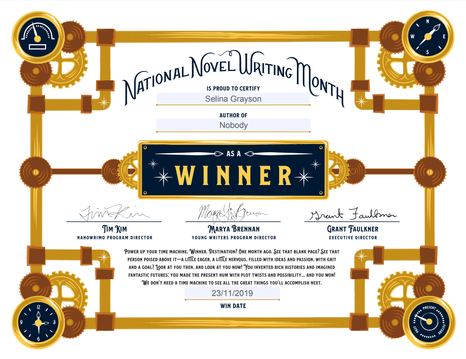National Novel Writing Month Certif10