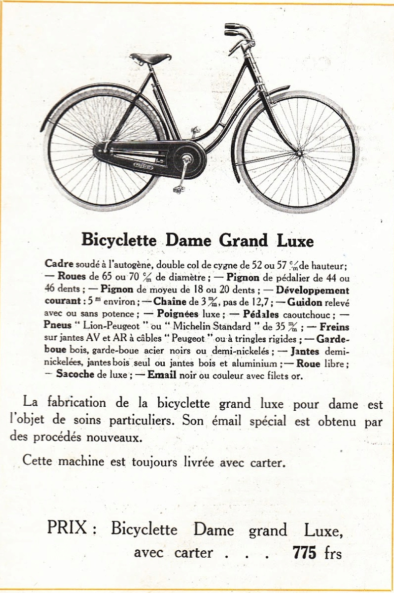 Peugeot Dame 1920 n° 579 420, poignées garde-boue bois, roue libre Perry & Co Ltd, selle Hunt, roues 700 Screen11