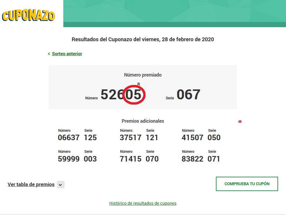 Agraciado por el sorteo de la Transfer Numero11