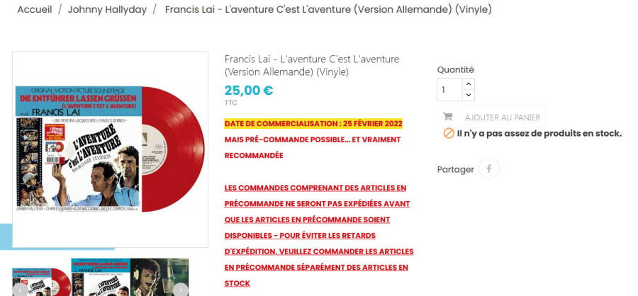 Sortie 26/11/2021 : L'aventure C'est L'aventure (Version Allemande) (Vinyle) Pda00023