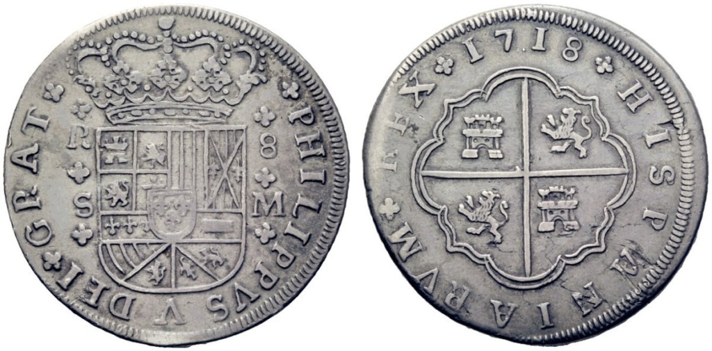 Rareza de variantes del real de a 8 de Felipe V de 1718 Sevilla Tipo_510