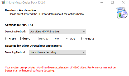 Your system only provides hybrid hardware acceleration