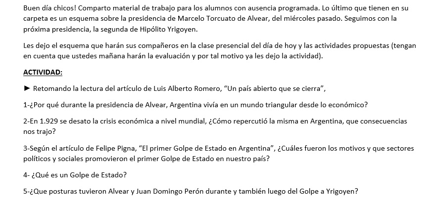 4to C SOCIALES - SEGUNDA PRESIDENCIA YRIGOYEN Y GOLPE DE ESTADO 2da_yr11