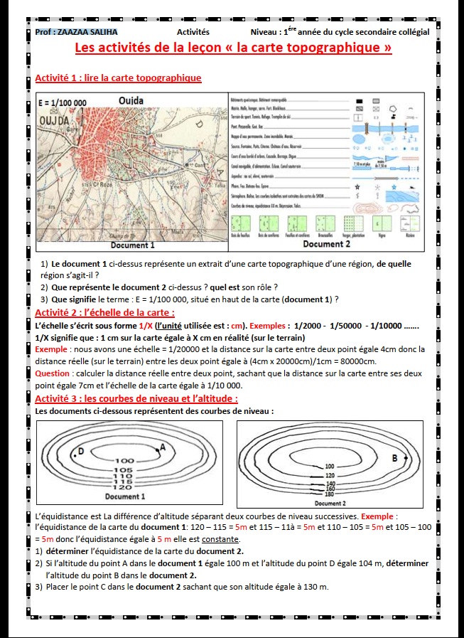 Les activités de la leçon - la carte topographique  Prof : ZAAZAA SALIHA Nouvel66