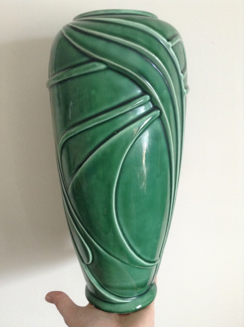 Tall green vase, by H?Help with ID please 421ec710