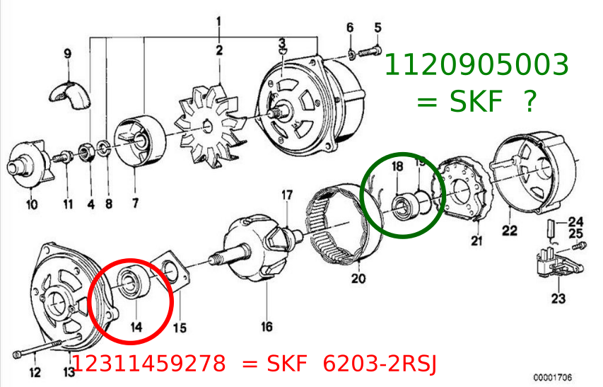 K100 33AMP alternator bearings cross reference needed Solvef10