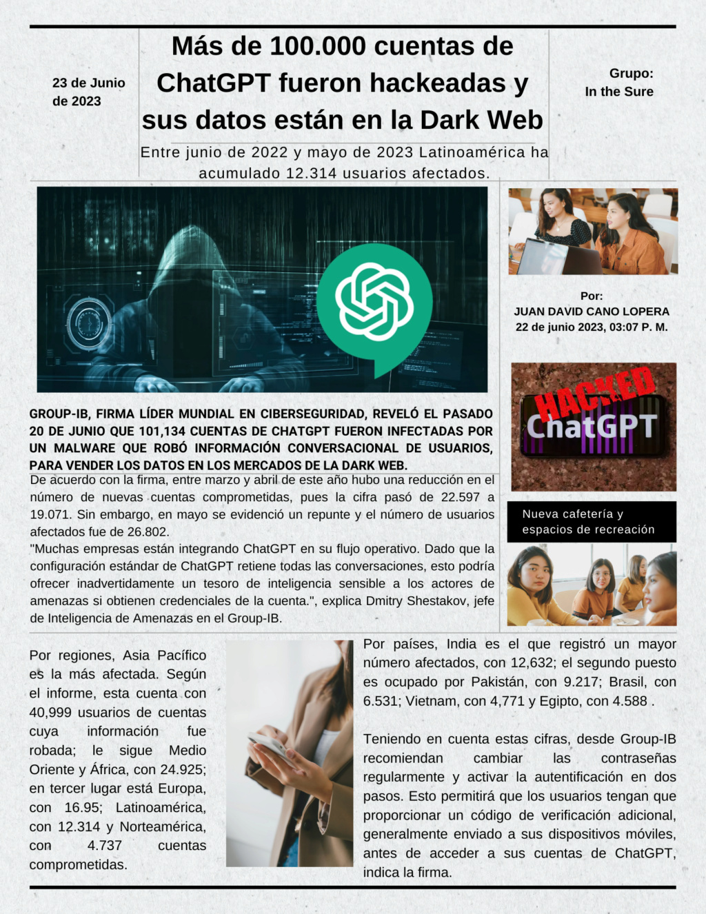 cuentas de ChatGPT fueron hackeadas        Grupo:In the Sure Perizd15