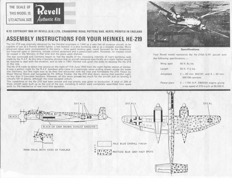 [REVELL] HEINKEL He 219 A-5/A-7 UHU 1/72ème Réf H112  Heinke24