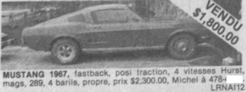 Archives: Des annonces de Mustang 67 qui ont déja été a vendre au Québec a partir de 1977 67fast11
