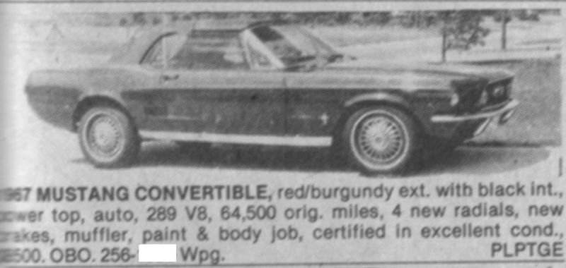 Archives: Des annonces de Mustang 67 qui ont déja été a vendre au Manitoba a partir des années 80s 67must22