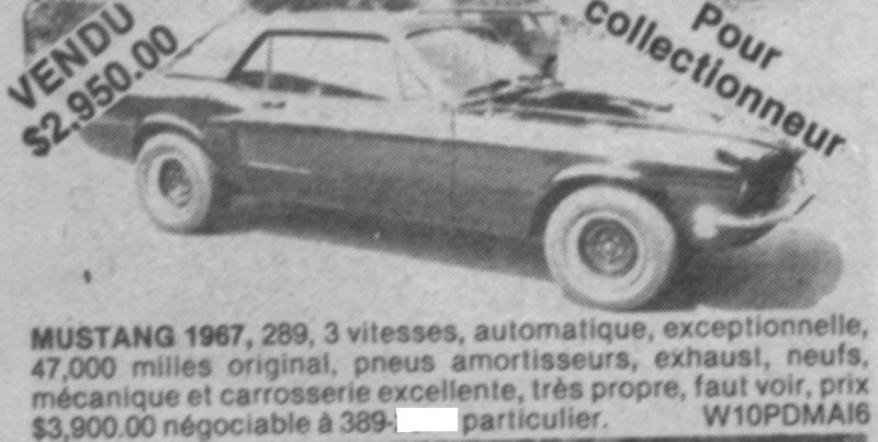 Archives: Des annonces de Mustang 67 qui ont déja été a vendre au Québec a partir de 1977 67nb8310
