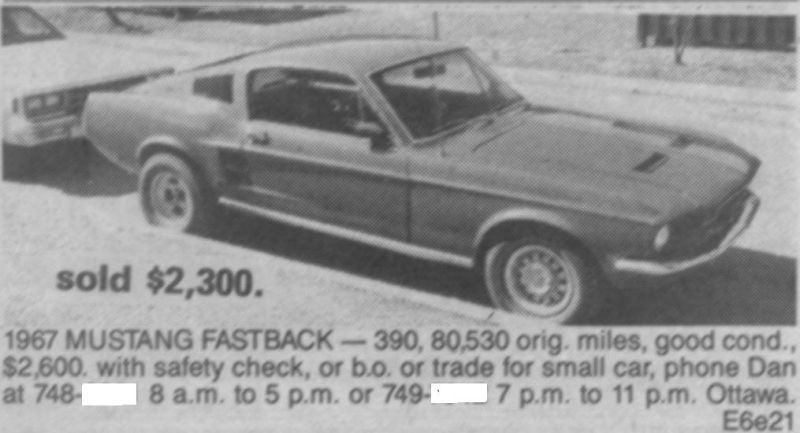 Archives: Des annonces de Mustang 67 qui ont déja été a vendre en Ontario a partir des années 80s 67stan41