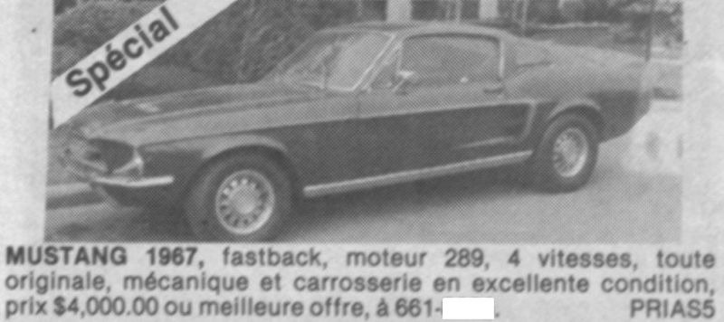 Archives: Des annonces de Mustang 67 qui ont déja été a vendre au Québec a partir de 1977 67stan48