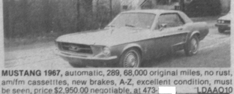 Archives: Des annonces de Mustang 67 qui ont déja été a vendre au Québec a partir de 1977 67stan49