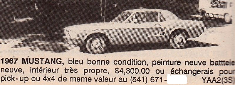 Archives: Des annonces de Mustang 67 qui ont déja été a vendre au Québec a partir de 1977 67stan55