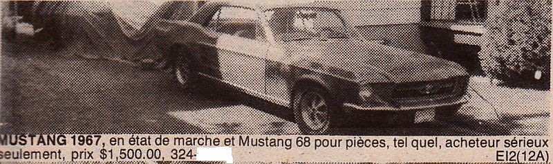 Archives: Des annonces de Mustang 67 qui ont déja été a vendre au Québec a partir de 1977 67stan57