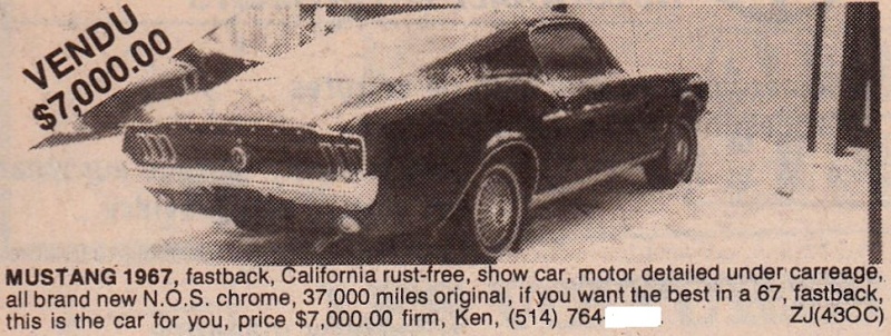 Archives: Des annonces de Mustang 67 qui ont déja été a vendre au Québec a partir de 1977 67stan59