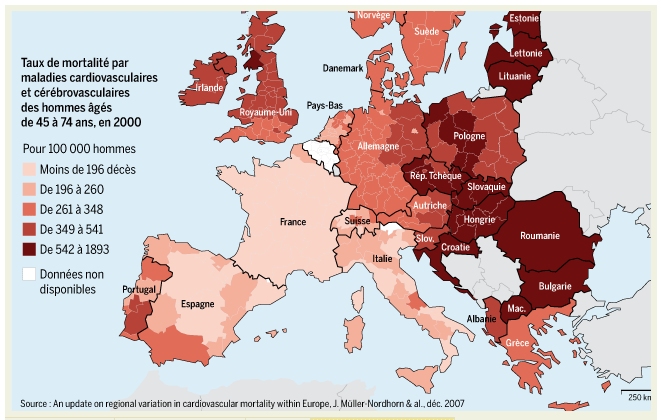 Carte des maladies cardio-vasculaires : la France plus faible taux en Europe - Le Monde 03 03 08 Cartes10