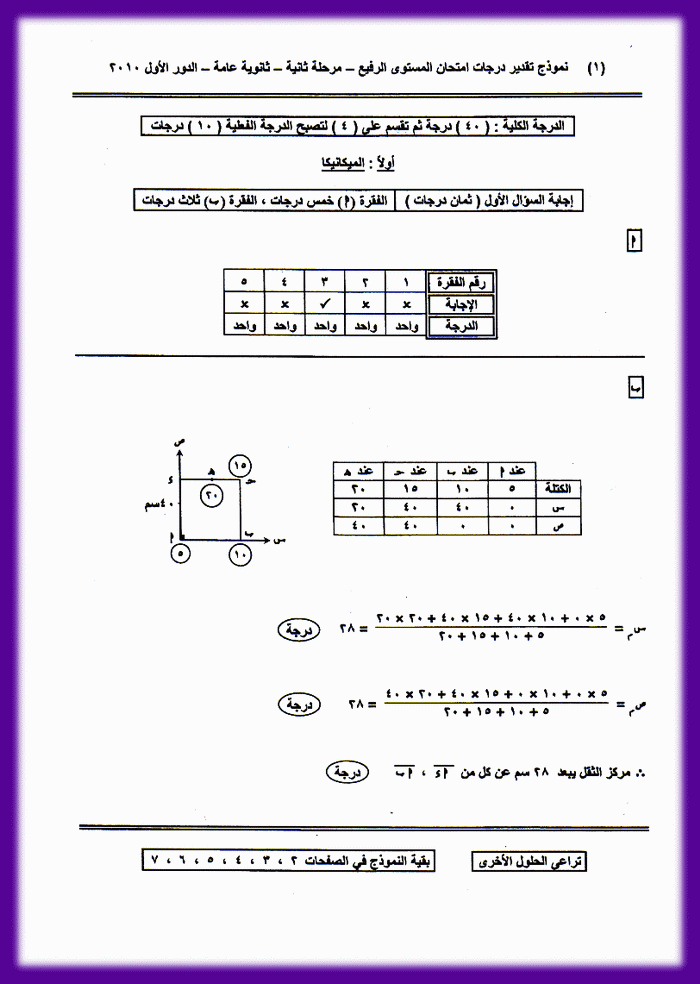 امتحان المستوى الرفيع رياضيات 2010 مع نموذج الاجابة الرسمى من الوزارة 510