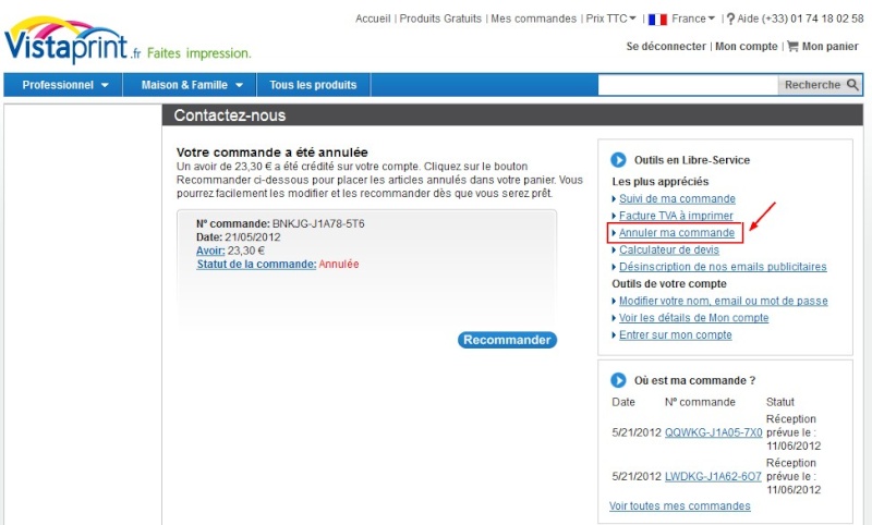 Comment annuler la commande sur Vistaprint.fr? Annule10