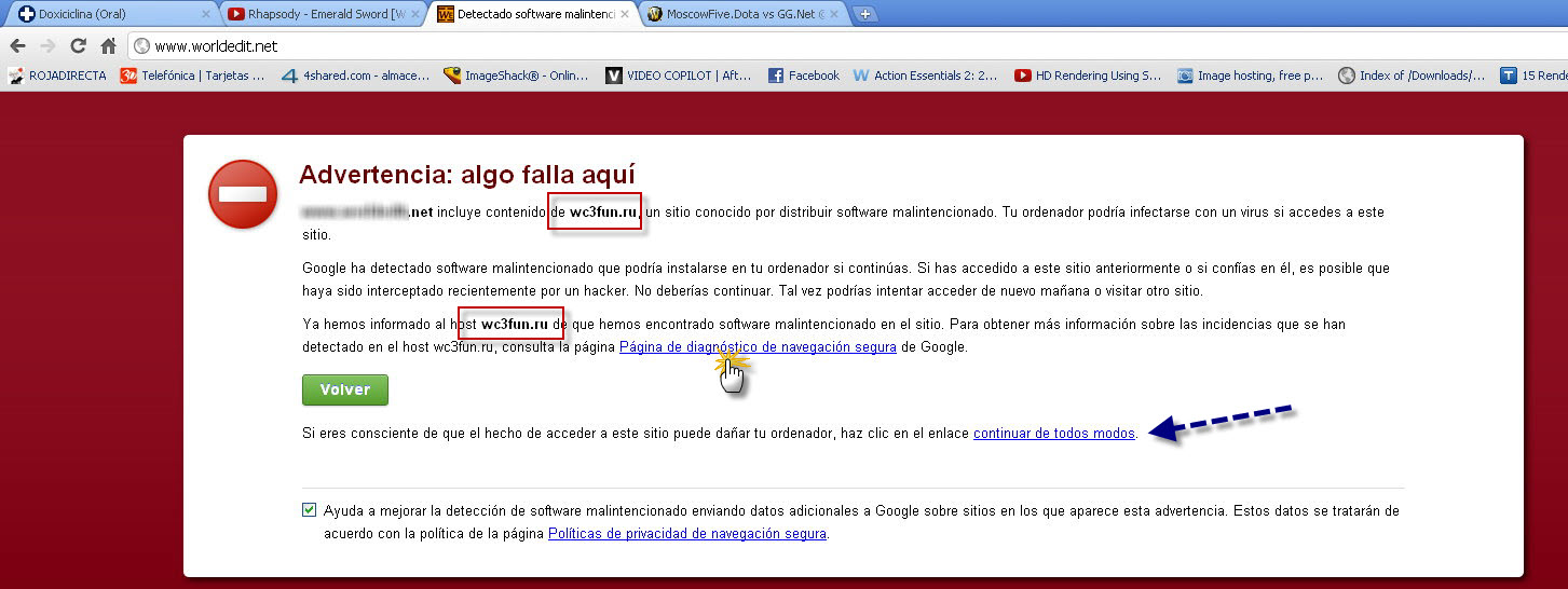 Advertencia de google de sitio malicioso Google10