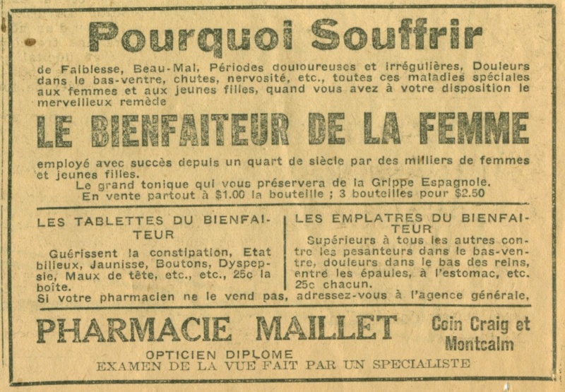 Publicité de la Pharmacie Maillet de Montréal - La Presse 15 mai 1920 Pharma10