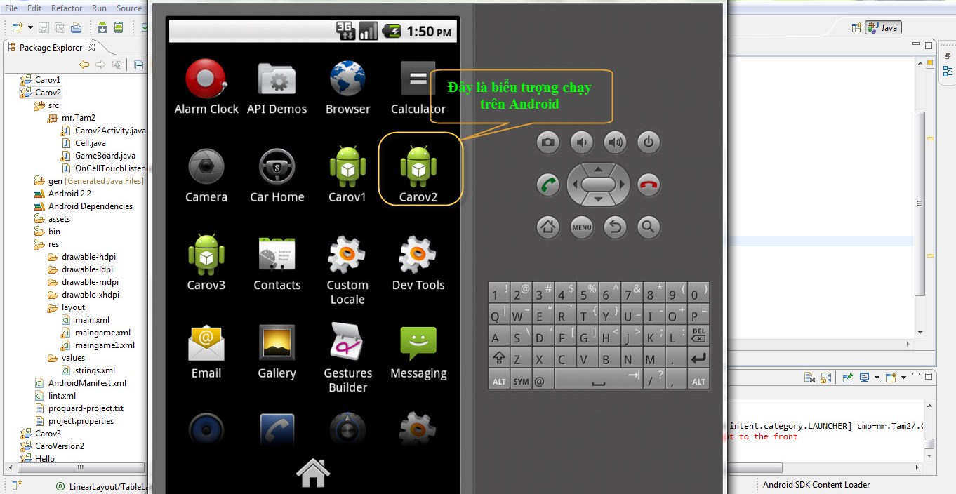 Trò chơi caro Beta V1.0 dành cho 2 người chơi phát triển bởi Tâm chạy trên HĐH Android V2.2 5-1-2012