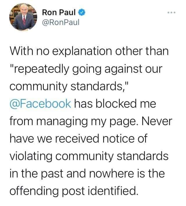 Now Dr Paul has been locked out of his Facebook account. Here is the article that did it.  Ron_pa11