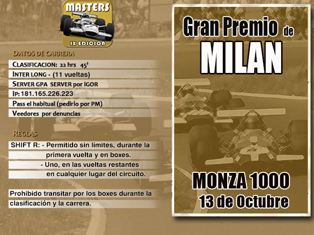 Master Series 9na Edición - MOD F169X - Monza 1000 Km. Master25