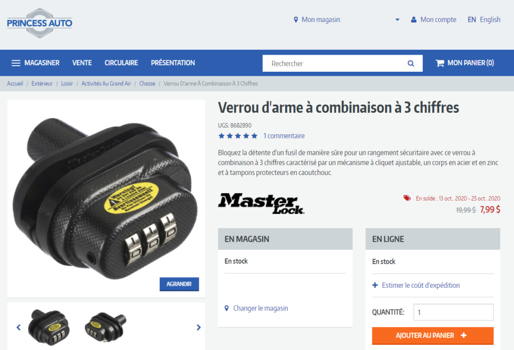 Très bon deal : Master Lock - Verrou d'arme à combinaison à 3 chiffres Specia10