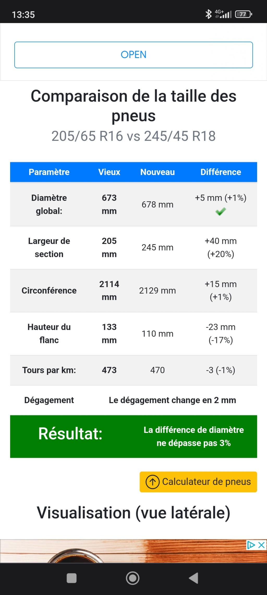 CHANGEMENT DE TAILLE DE PNEUS AVEC CONTRAINTES DE HAUTEUR Screen12