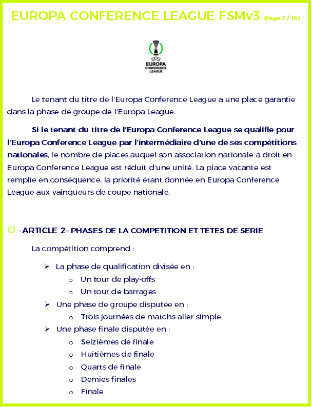 ⬡ Règlement Europa Conference League ⬡ Europa27