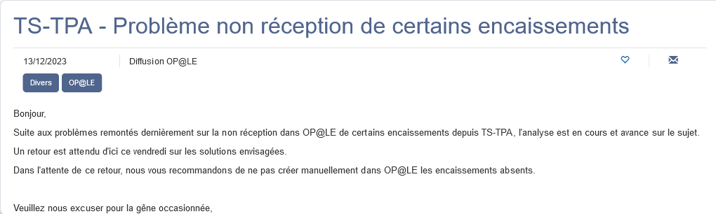 Op@le : télépaiement, non réception. Screen29