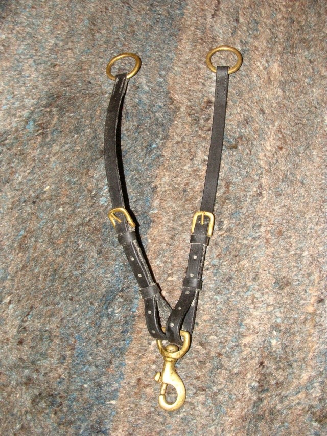 alliance de martingale pour collier de chasse, cuir noir bouclerie dorée 396_0310