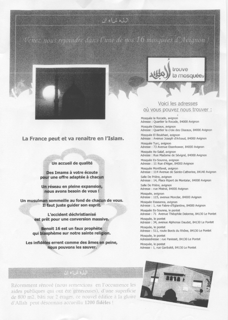 Voici le tract qui a été collé sur le panneau d'affichage de l'école Bouquerie, école publique, situé à Avignon. Avigno10