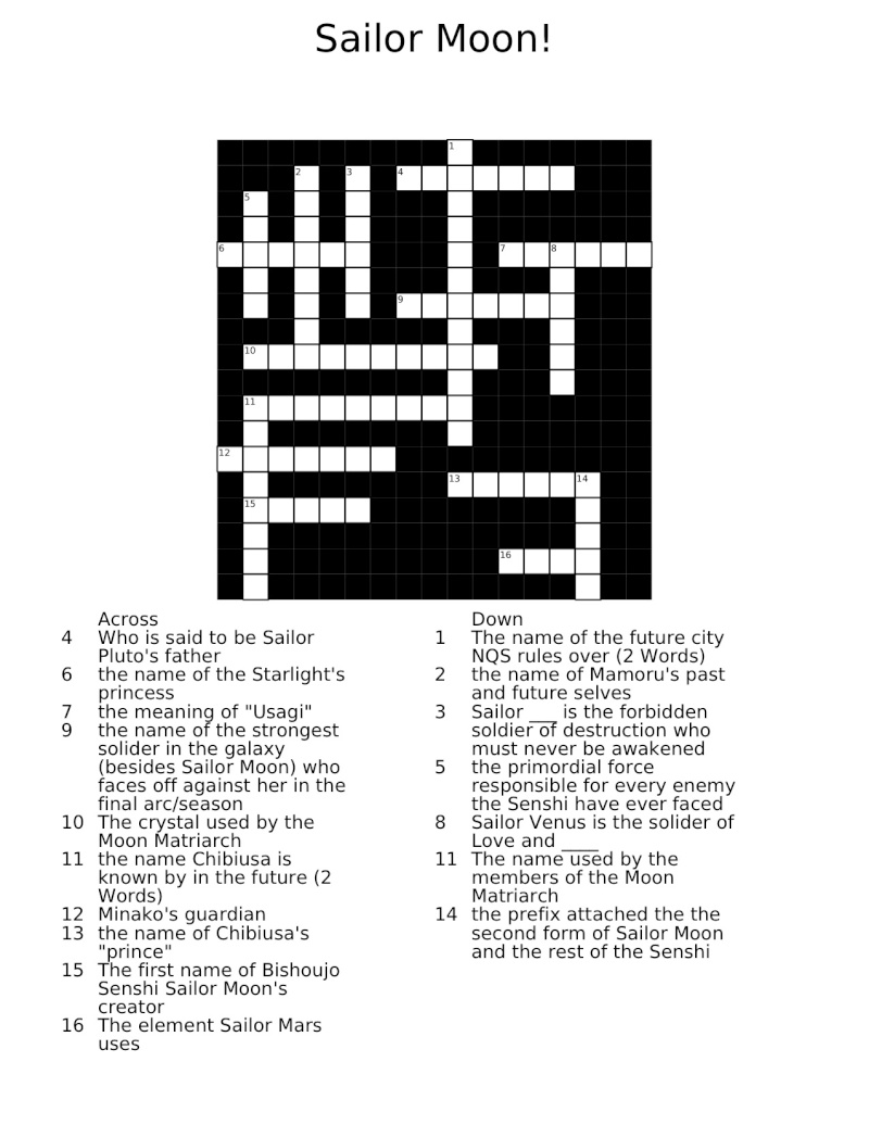 Sailor Moon Crossword! (Different characters from the anime). Tumblr91