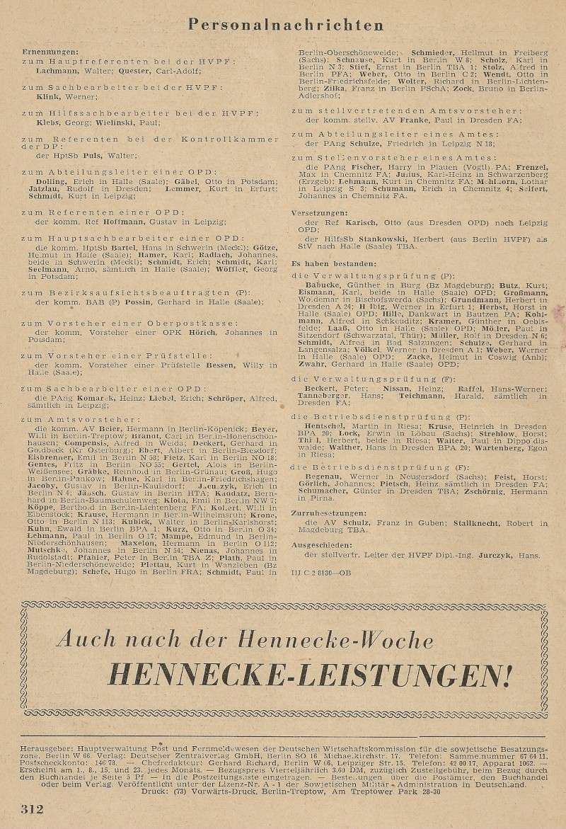 Post - Amtsblätter DDR - Jahrgang 1949 31210