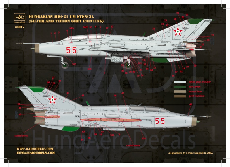 32017 MiG-21 UM magyar stencilek Ezüst és teflon színű gépekhez 1:32 32017_12
