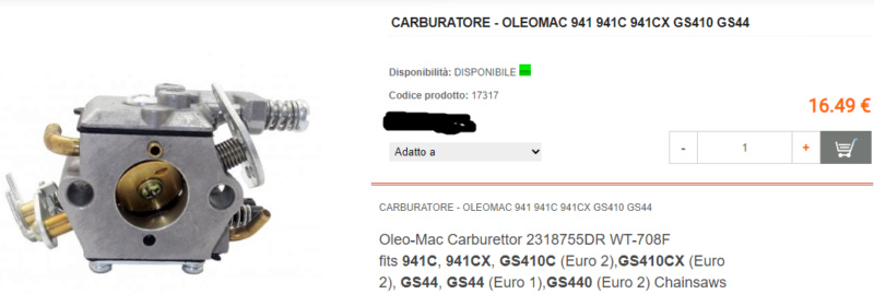 Carburatore per Oleomac 440 Bet10