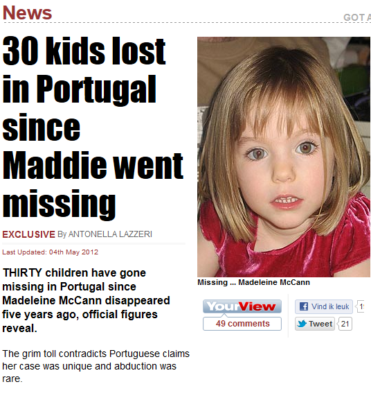 30 kids lost in Portugal since Maddie went missing  Sunn_210