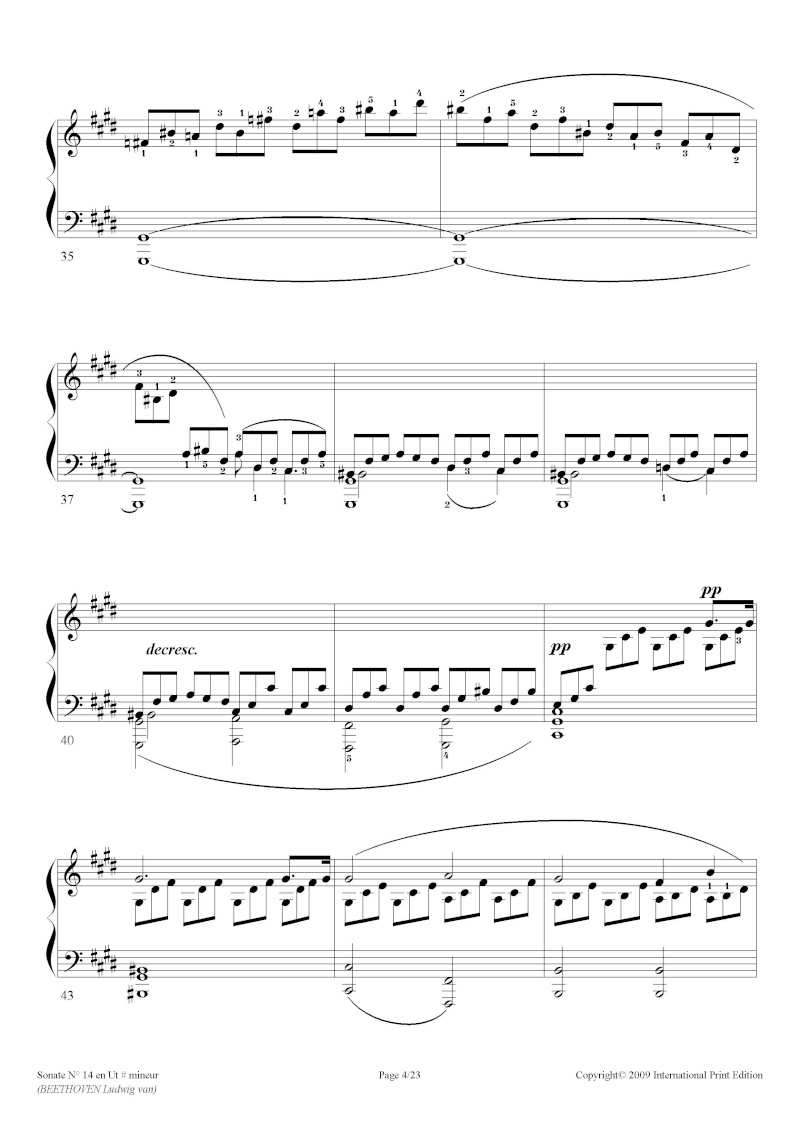 Sonate n°14 de Beethoven en Do# mineur (sonate au clair de lune) / Niveau "difficile" / 24 pages Beetho14