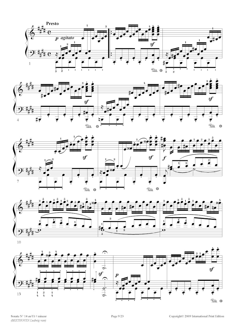Sonate n°14 de Beethoven en Do# mineur (sonate au clair de lune) / Niveau "difficile" / 24 pages Beetho19