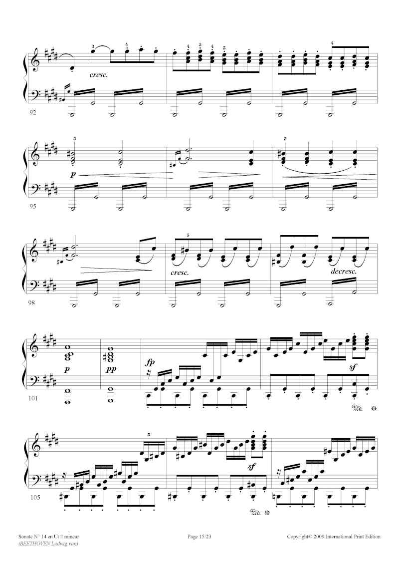 Sonate n°14 de Beethoven en Do# mineur (sonate au clair de lune) / Niveau "difficile" / 24 pages Beetho25
