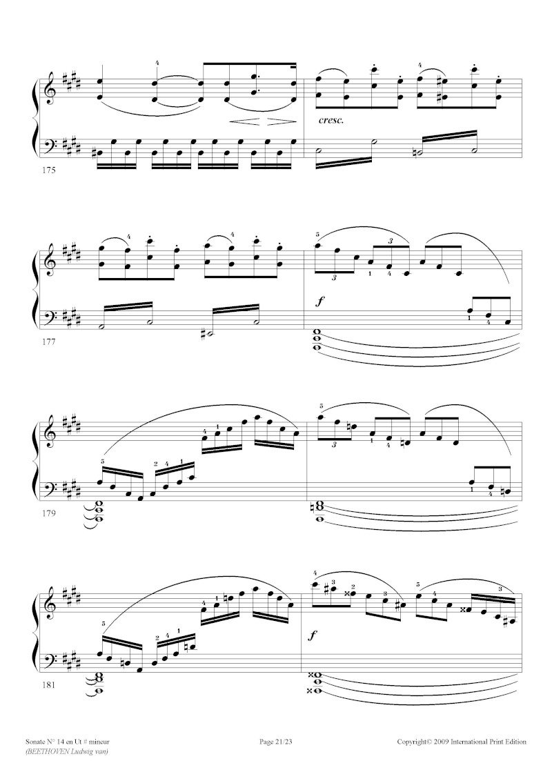 Sonate n°14 de Beethoven en Do# mineur (sonate au clair de lune) / Niveau "difficile" / 24 pages Beetho31