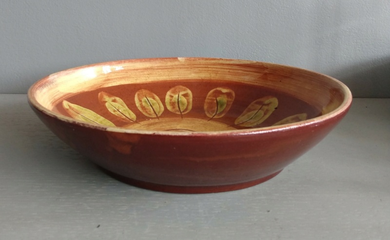 Shallow terracotta slipware bowl, MS mark - possibly Swedish Img_2347