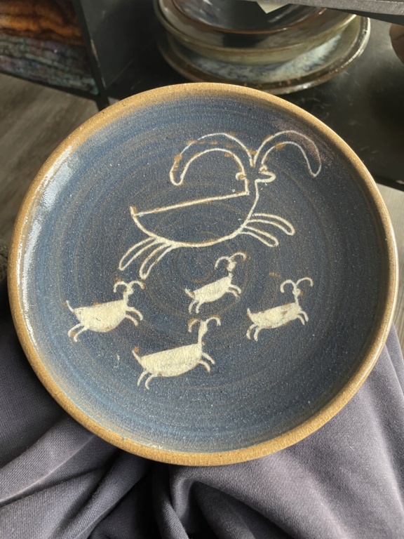 Studio Pottery Plate With Cave Drawings A8932e10