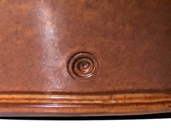 USA studio, Bizen Style Bottle Jar Impressed Circles "Bullseye" O Mark 315