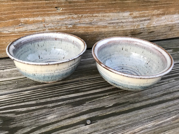 Studio Pottery Footed Bowls (Pair), MF or EF Incised Mark Img_2012
